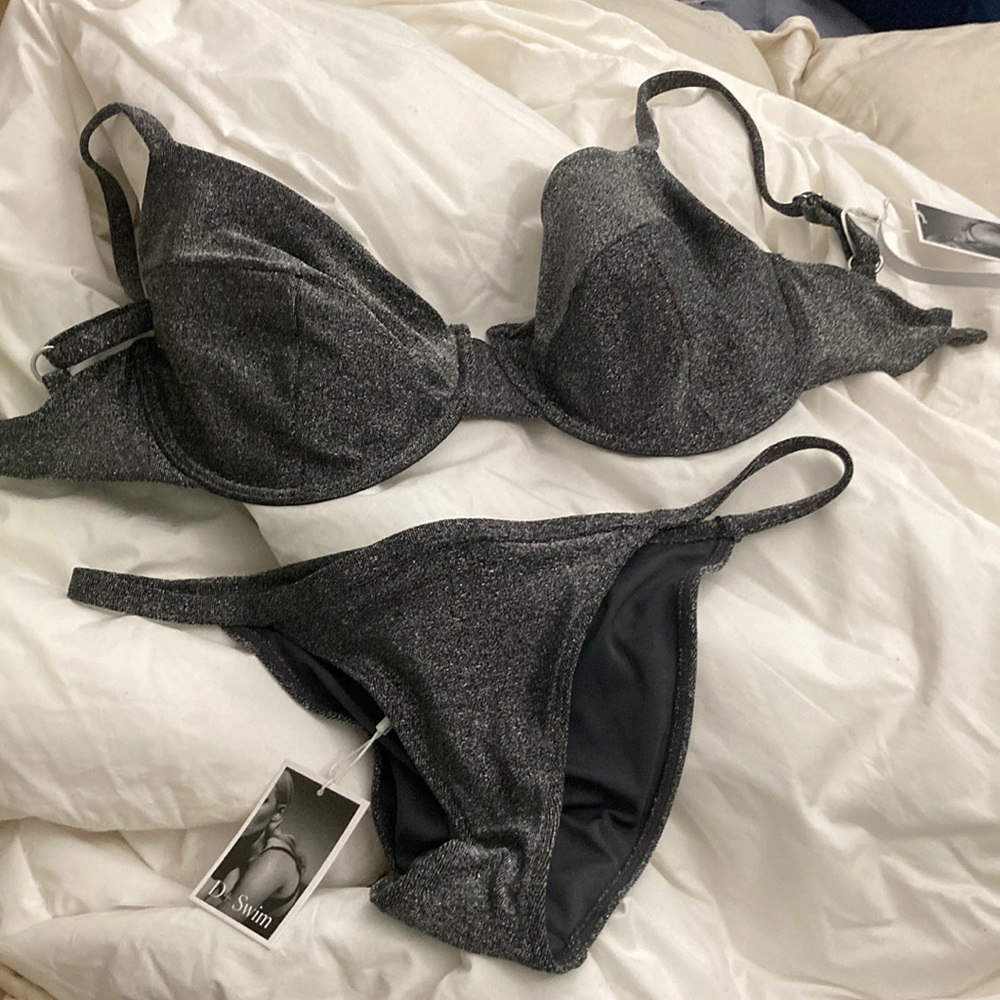 D + Swim Glitter metallic “The Base” Textured Bikini, size 32G top, 12 bottom